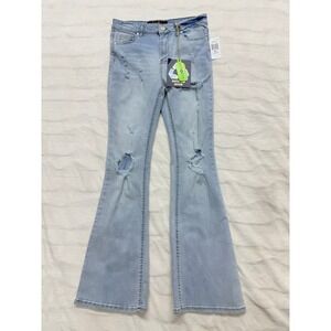 Indigo Rein High Rise Flare Jeans Light Wash Distressed Repreve Size 9/28